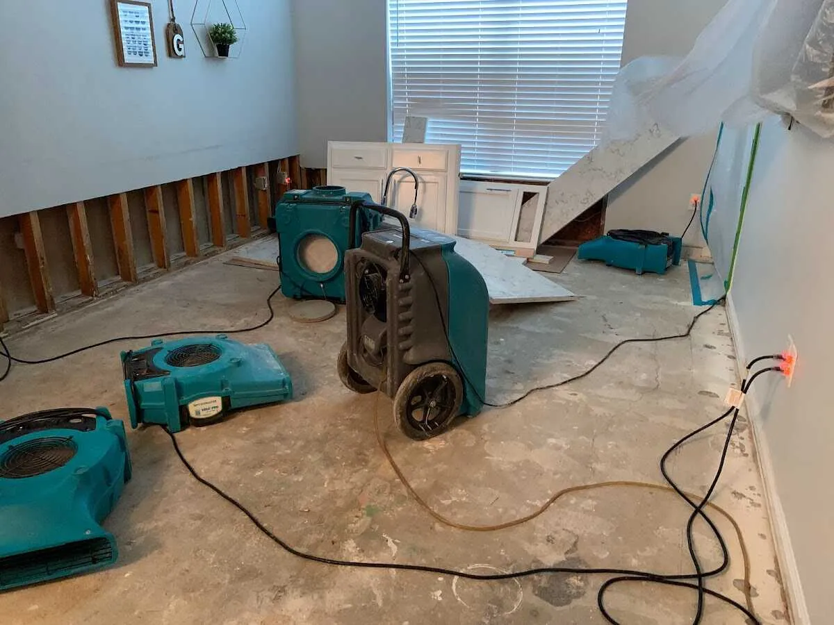 Dehumidifier in flood-cut room for Water Damage Restoration in Marietta